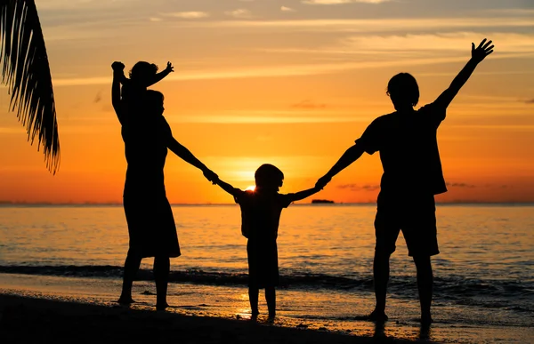 日没で楽しい 2 人の子供と幸せな家庭 — ストック写真