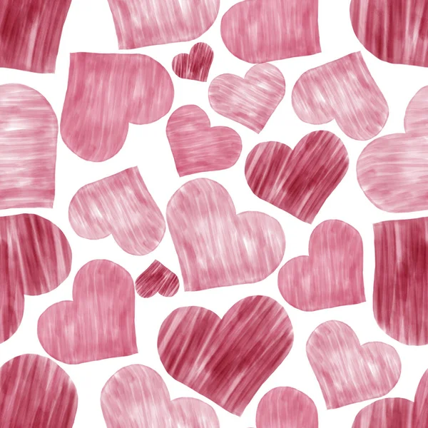 Love hearts seamless pattern. Valentines day watercolor drawing tiled background. Valentines day greeting decoration. — Stock Photo, Image
