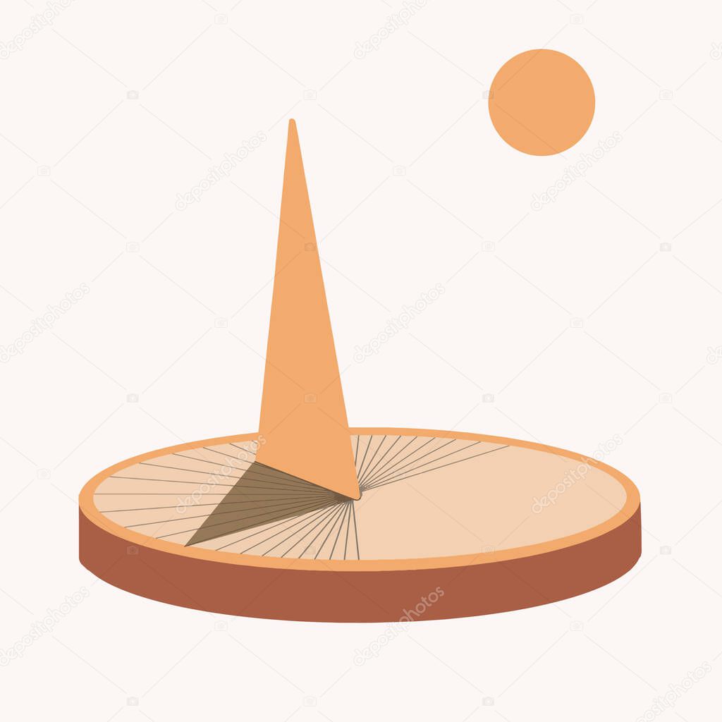 Sundial Clock Icon, flat style Dial and hand for measuring time in antiquity vector illustration for web design