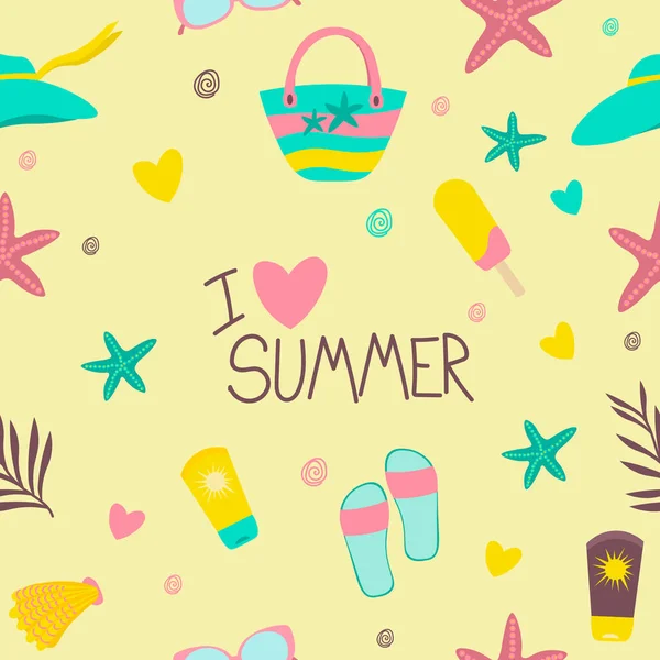Seamless vector pattern with summer and beach elements. — Stock Vector