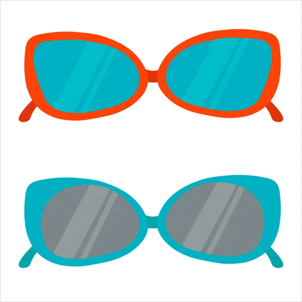 Современные солнцезащитные очки - векторный набор иллюстраций. В красных и синих рамках. Плоский дизайн. — стоковый вектор