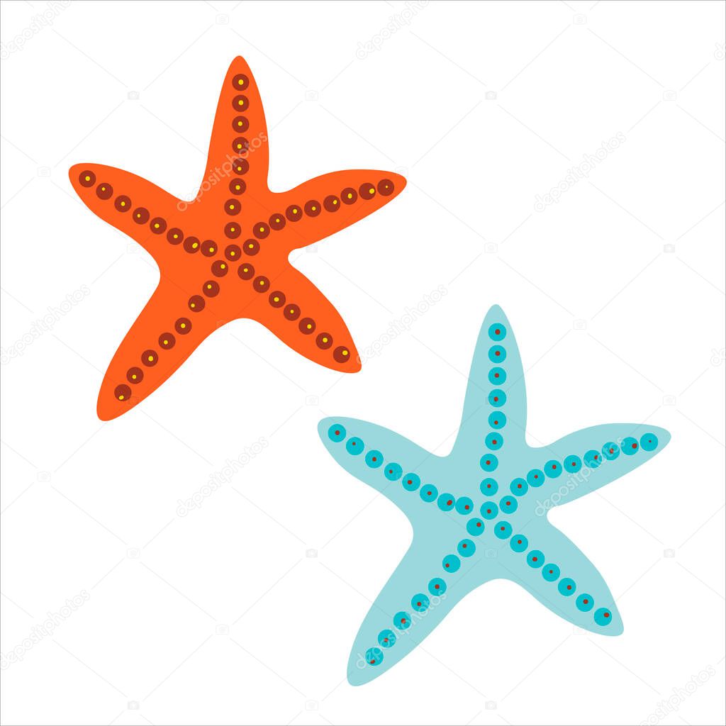 Simple illustration of red and blue sea stars. Flat vector illustration.