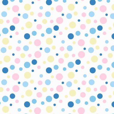 Mavi, pembe, sarı ve beyaz cicle 'lı kusursuz desen. Geometrik süs. Soyut vektör deseni.