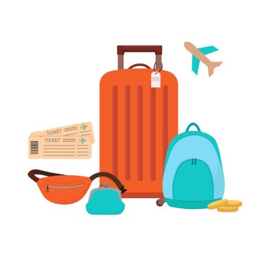 Tatil için bavullar. Düz vektör tasarımlı turistler için seyahat çantaları