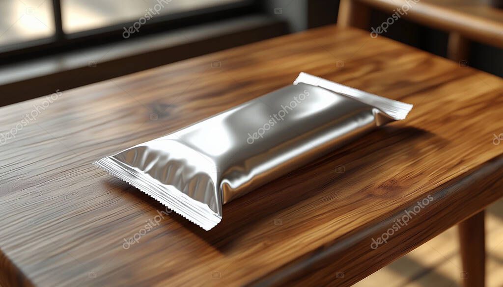 Empty Aluminum Snack Bag with Crisps and Almonds. Perfect for Packaging Design and Food Advertising. High quality photo