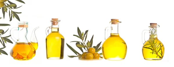 Słoiki oliwy z oliwek na białym tle — Zdjęcie stockowe