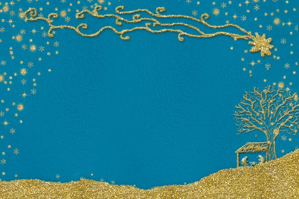 Julkrubba Religiösa Gratulationskort Abstrakt Fri Hand Ritning Julkrubba Med Guld — Stockfoto