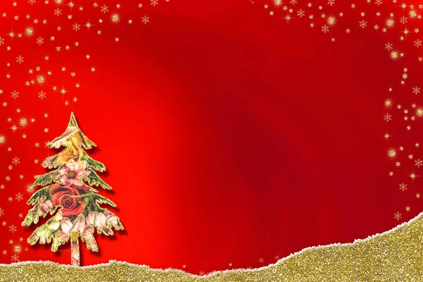 Weihnachtsgrußkarten Abstrakte Freihändige Schnittblumen Tanne Roter Papierhintergrund Mit Kopierraum — Stockfoto