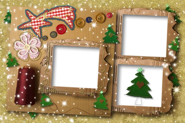 Christmas Photo Frame Greeting Card Theme Sewing Christmas Greeting Theme — Φωτογραφία Αρχείου