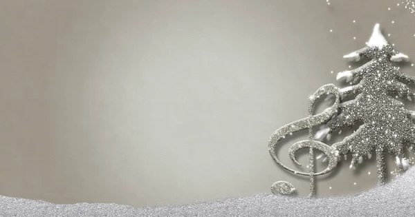 Noel Müzikal Kartı Üçlü Anahtar Köknar Ağacı Gümüşü Sim Dokusu — Stok fotoğraf