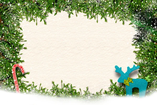 크리스마스 크리스마스 배경에 표면에 텍스트 공간이 전나무 사탕수수로 장식되어 — 스톡 사진