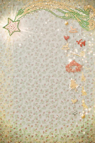 Χριστουγεννιάτικες Κάρτες Σκηνή Γέννησης Αστέρι Κατασκευασμένο Από Υφάσματα Αποκόμματα Και — Φωτογραφία Αρχείου
