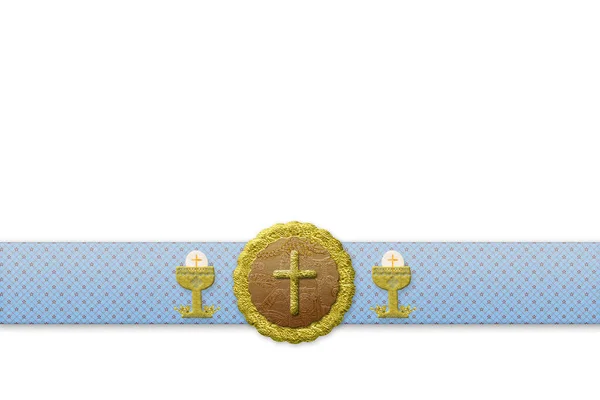 First Communion Invitations Cards Backgrounds Gold Glitter Crucifix Chalice Piece — Stock Photo, Image