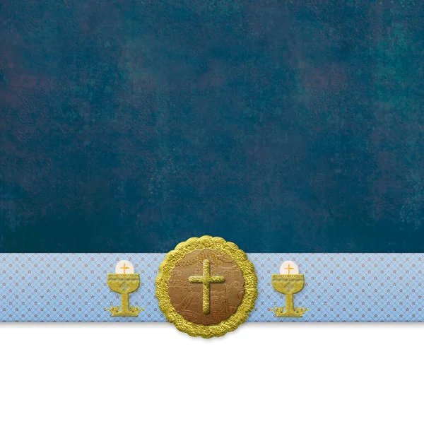 最初の聖餐式のヴィンテージの背景 布切りと金の輝きで作られた交わりや確認 クロスとシャリーのための宗教的な背景 正方形の画像 ストック写真