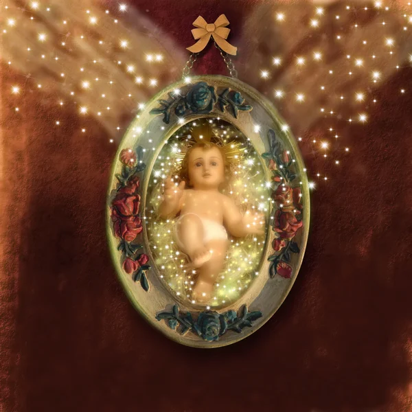 Baby Jesus Weihnachtsgrußkarte — Stockfoto