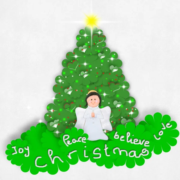 Happy Angel and Christmas tree — Stock Photo, Image