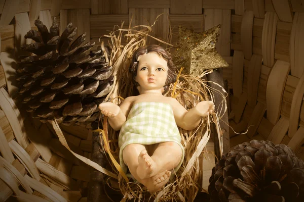 Bambino Gesù nel presepe Biglietto di Natale — Foto Stock