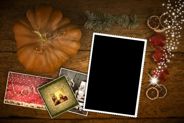Christmas greeting card one empty photo frame — Stock Photo, Image