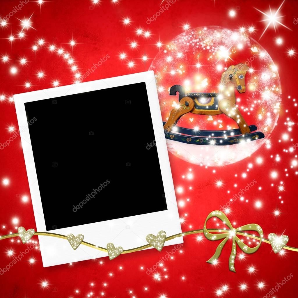 クリスマス カード写真フレーム ロッキング ホース ストック写真 C Risia