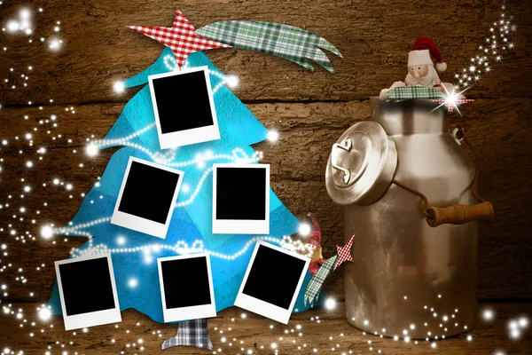 Six empty photo frames hanging on a Christmas tree — Stock Photo, Image