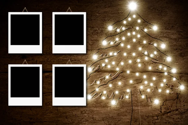 Vier leere Bilderrahmen, weihnachtliche rustikale Karte — Stockfoto