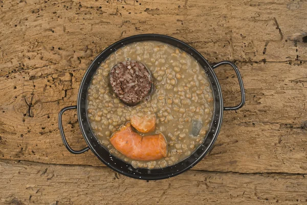 Lentils soup with sausage — Stock Photo, Image