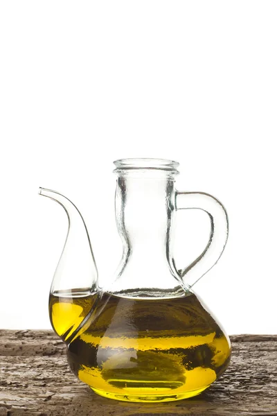 Olio extra vergine di oliva in un barattolo di vetro — Foto Stock