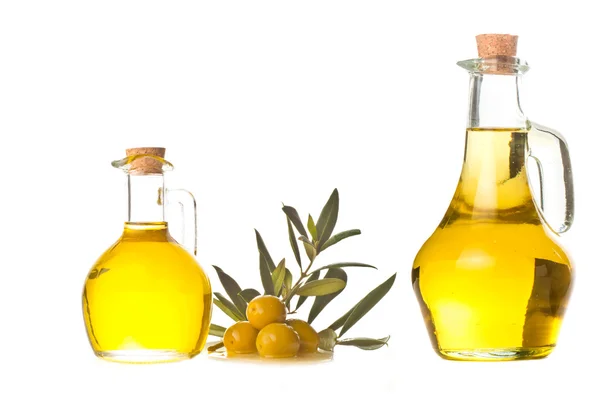 Aceite de oliva extra dos botellas aisladas — Foto de Stock