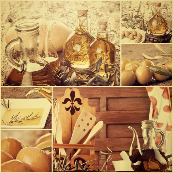 Extra virgin olive oil collage — Stock Photo, Image