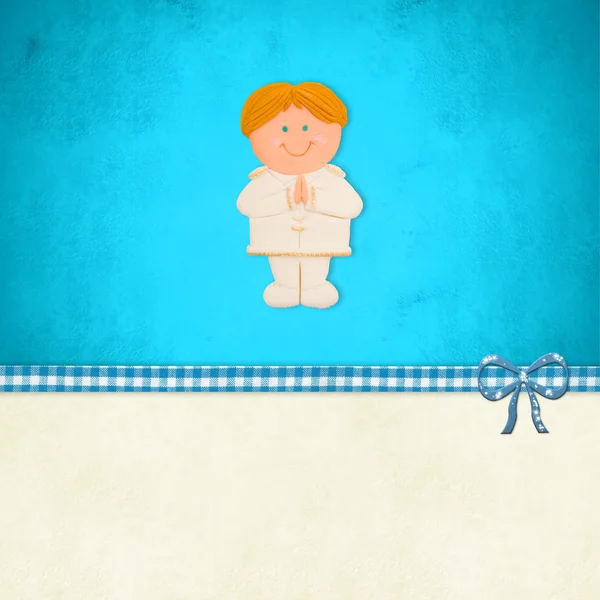 最初の聖体拝領のカード、金髪の少年 — ストック写真