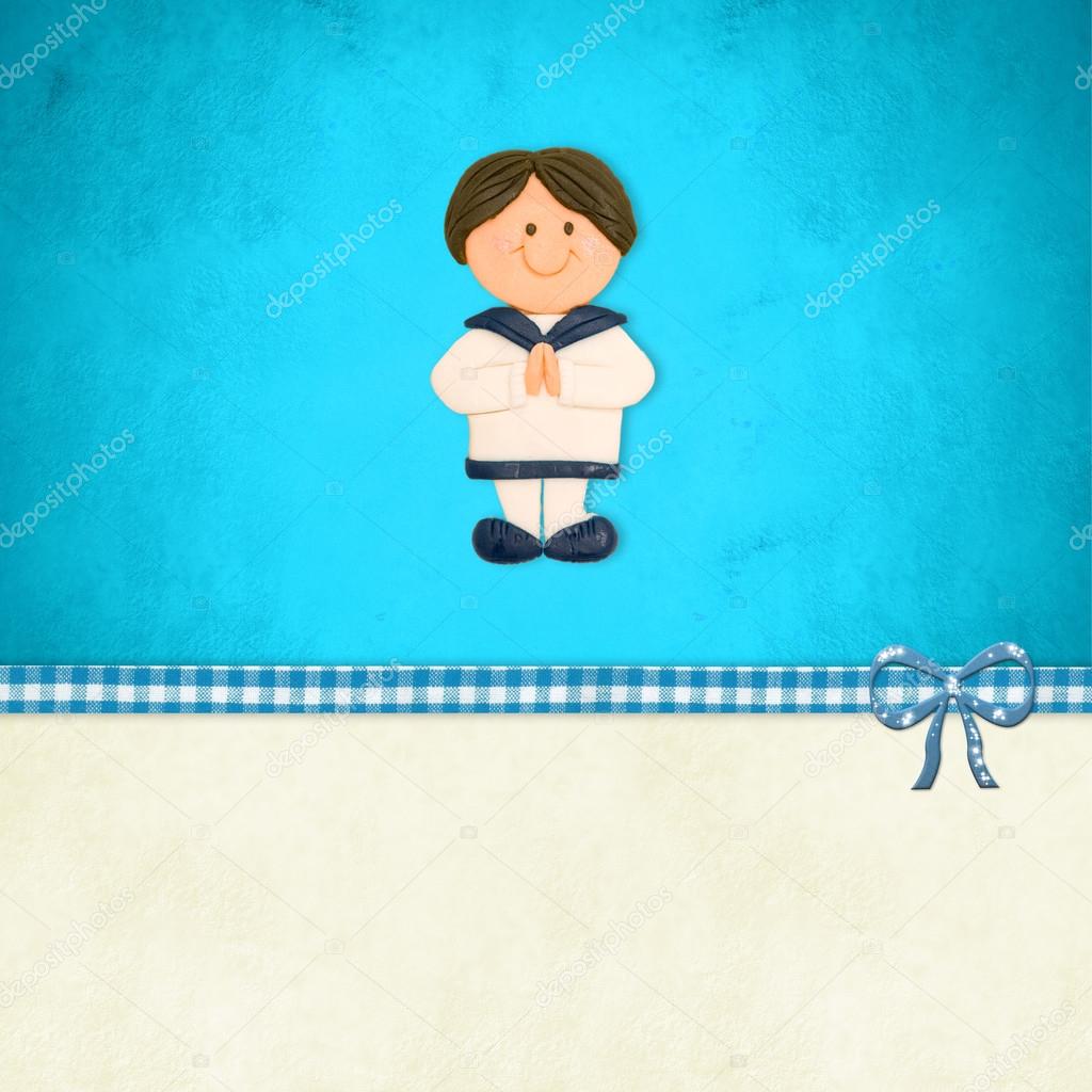 First Communion invitation, boy sailor suit