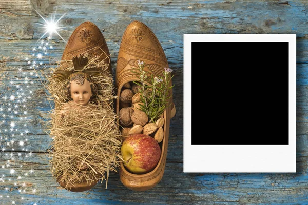 Christmas instant photo frame Baby Jesus — Stock Photo, Image