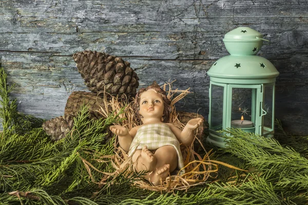 Beeldje van Baby Jesus Christmas ansichtkaarten — Stockfoto