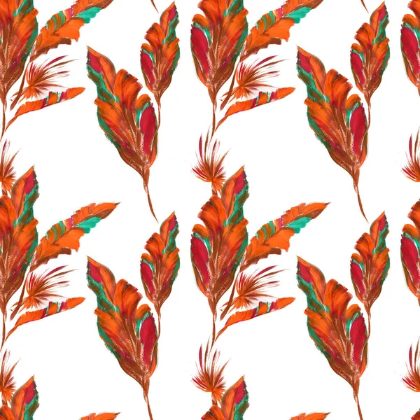 Beyaz Arkaplanda Canlı El Boyalı Tropikal Tüyler Örnekleri