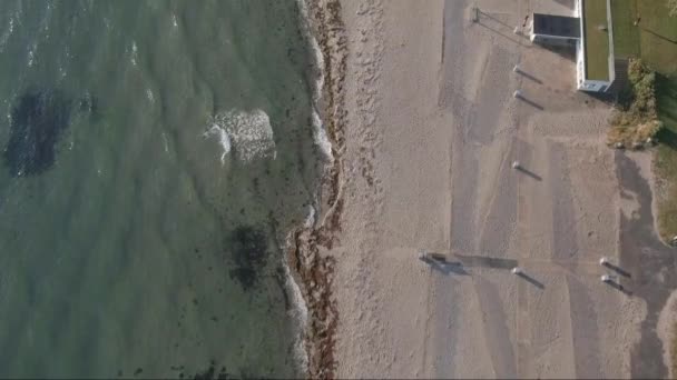 Riprese Aeree Della Piccola Spiaggia Bellevue Klampenborg Copenaghen Danimarca Drone — Video Stock