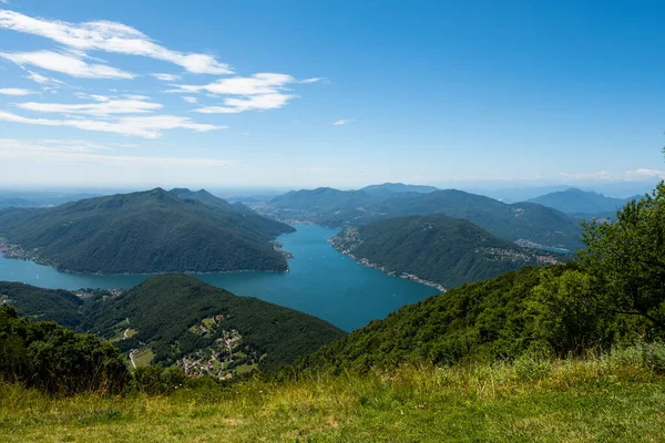 Hermosa Vista Desde Cima Colina Balcón Italia Sobre Lago Lugano — Foto de Stock