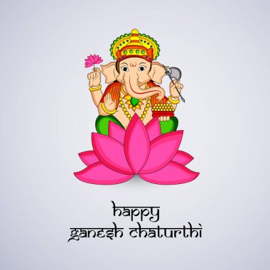 Hindu Festivali elementleri Ganesh Chaturthi 'nin resmi. Ganesh Chaturthi Hindu Festivali vesilesiyle Ganesh Chaturthi metniyle Hindu Tanrısı Ganesh 'in resmi. 