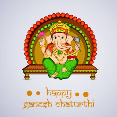Hindu Festivali elementleri Ganesh Chaturthi 'nin resmi. Hindu Tanrısı Ganesh mutlu Ganesh Chaturthi metni ile Hindu Festivali vesilesiyle Ganesh Chaturthi 
