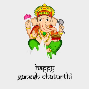 Hindu Festivali elementleri Ganesh Chaturthi 'nin resmi. Hindu Tanrısı Ganesh mutlu Ganesh Chaturthi metni ile Hindu Festivali vesilesiyle Ganesh Chaturthi 