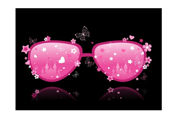 Gafas rosadas sobre fondo negro — Vector de stock