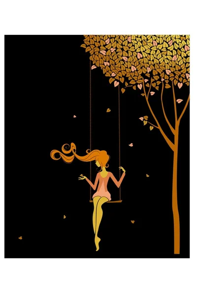 Lonely girl on a swing — Stock Vector