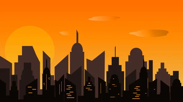 Cityscape sunset Morning city in a flat style. Panorama of buildings. Vector illustration. — Stock Vector