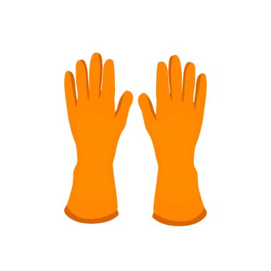 Beyaz arka planda izole edilmiş temizlik için karton şeklinde lastik koruyucu turuncu eldivenler.