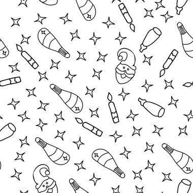 Basit kontur monokrom noel pürüzsüz desen, vektör kontur yinelenen