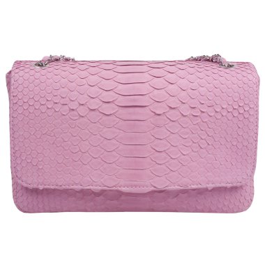 Moda lüks yılan derisi (piton) çanta çantası, Bali adasında el yapımı, beyaz bir arka plan üzerinde izole