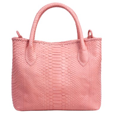 Moda lüks yılan derisi (piton) çanta çantası, Bali adasında el yapımı, beyaz bir arka plan üzerinde izole