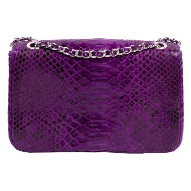 Moda lüks yılan derisi (piton) çanta çantası, Bali adasında el yapımı, beyaz bir arka plan üzerinde izole