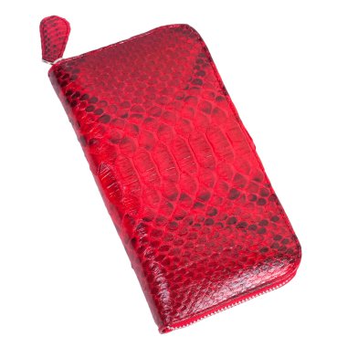 Moda egzotik yılan derisi (piton) el yapımı cüzdan beyaz bir arka plan üzerinde izole