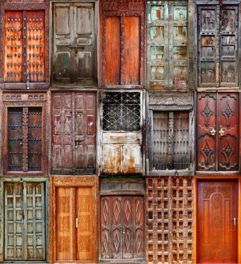 A collage of 15 wooden doors clipart