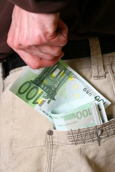 Zak met geld — Stockfoto